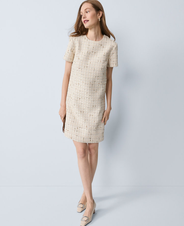 Ann Taylor Tweed Shift Dress Gold Twist Women's
