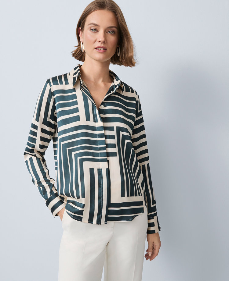 Ann Taylor Geo Satin Essential Shirt In Multi
