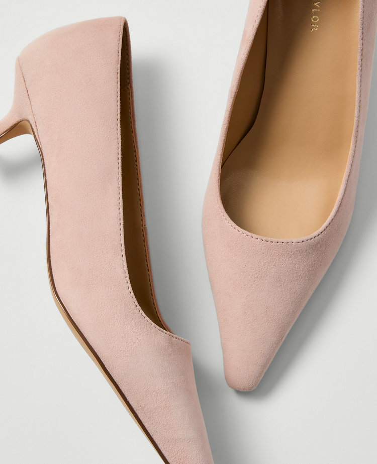 Ann Taylor Suede Nip Toe Kitten Heel Pump Rose Veil Women's