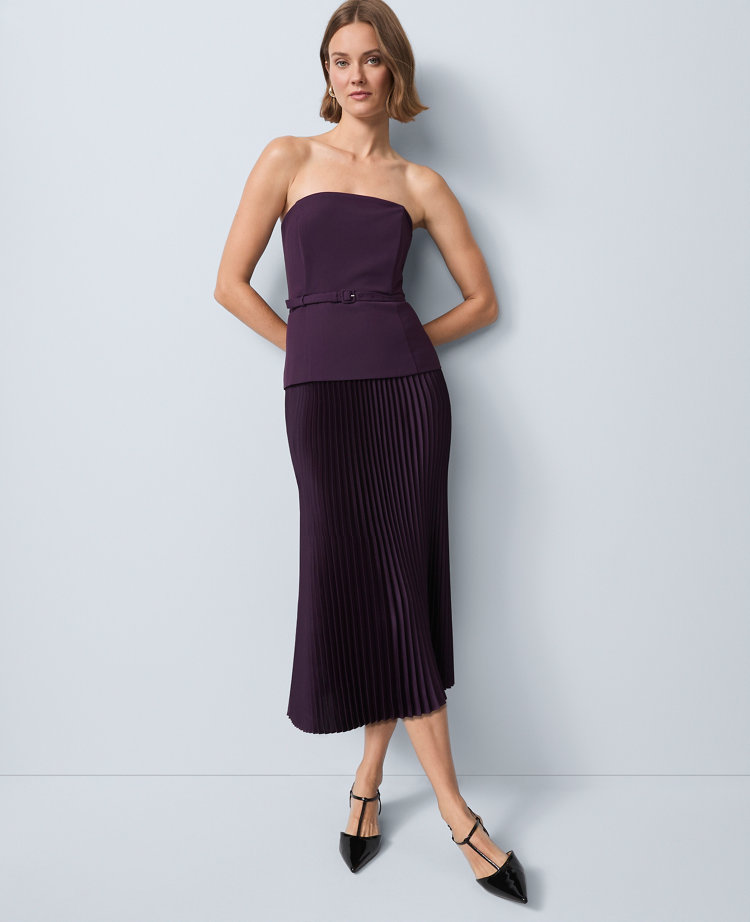 Crepe Pleated Midi Dress