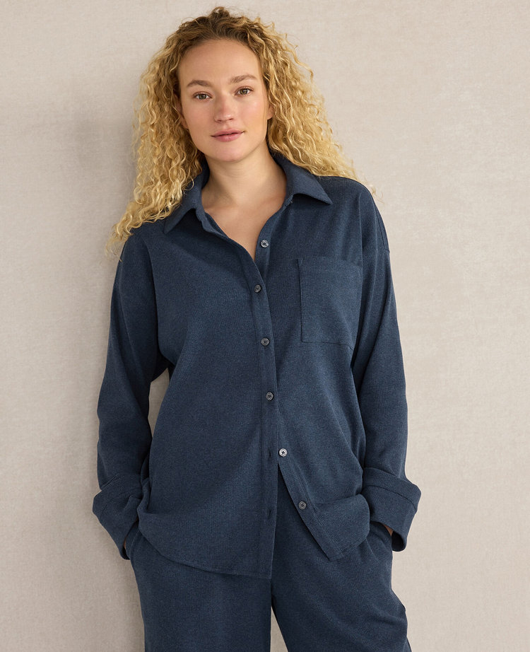 Haven Well Within Organic Cotton Rib Knit Relaxed Button Down Top