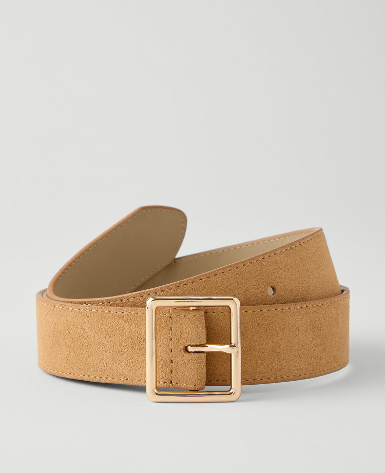 Ann Taylor Suede Square Buckle Belt Crisp Rye Women's