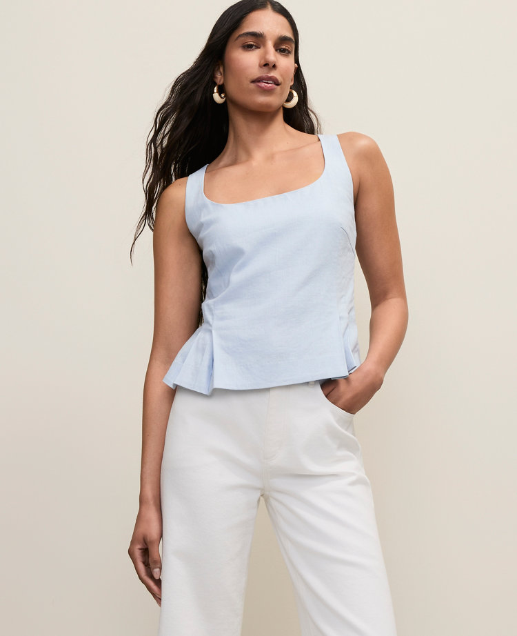 Linen Blend Peplum Tank Top