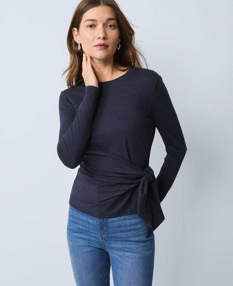 Ann Taylor Weekend Collection Tie Waist Top In Black