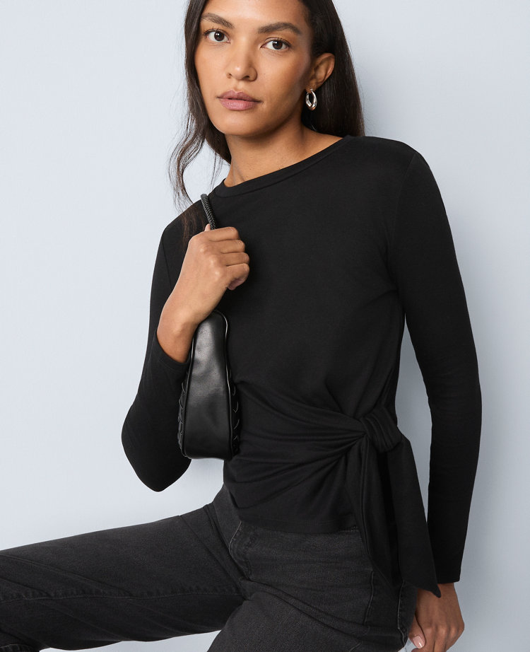 Ann Taylor Weekend Collection Tie Waist Top In Black