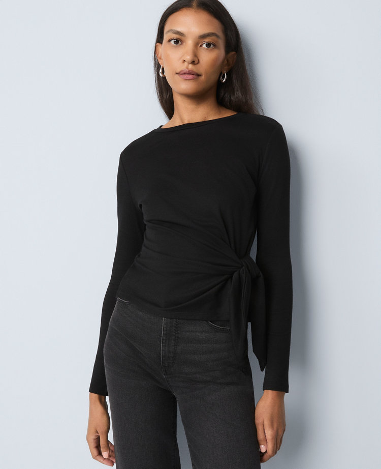 Ann Taylor Weekend Collection Tie Waist Top In Black