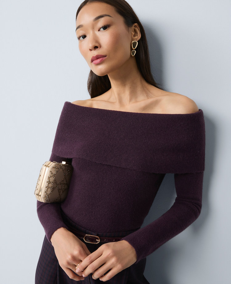 Petite Ribbed Off-The-Shoulder Sweater
