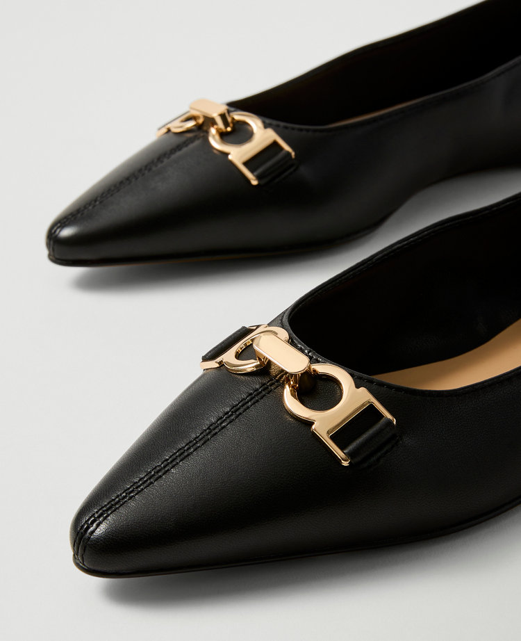 Hardware Embellished Leather Flat