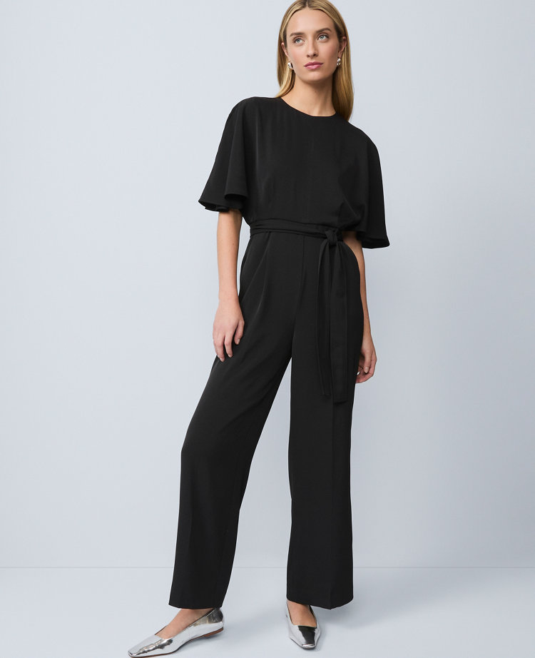 Petite Belted Wide Leg Jumpsuit