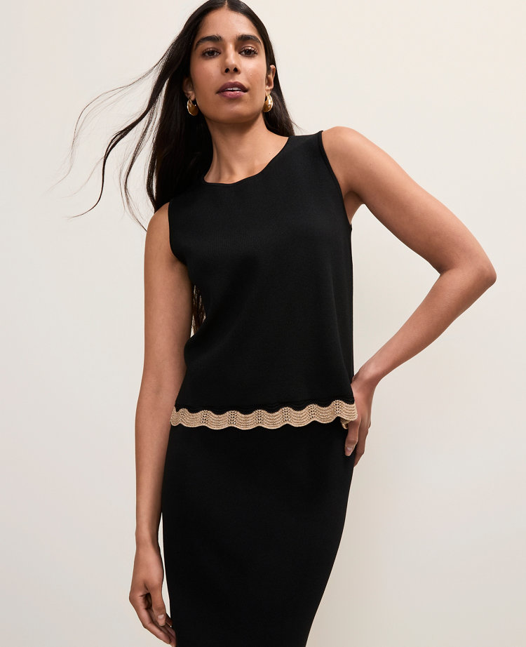 Ann Taylor Metallic Trim Sweater Shell Top In Black