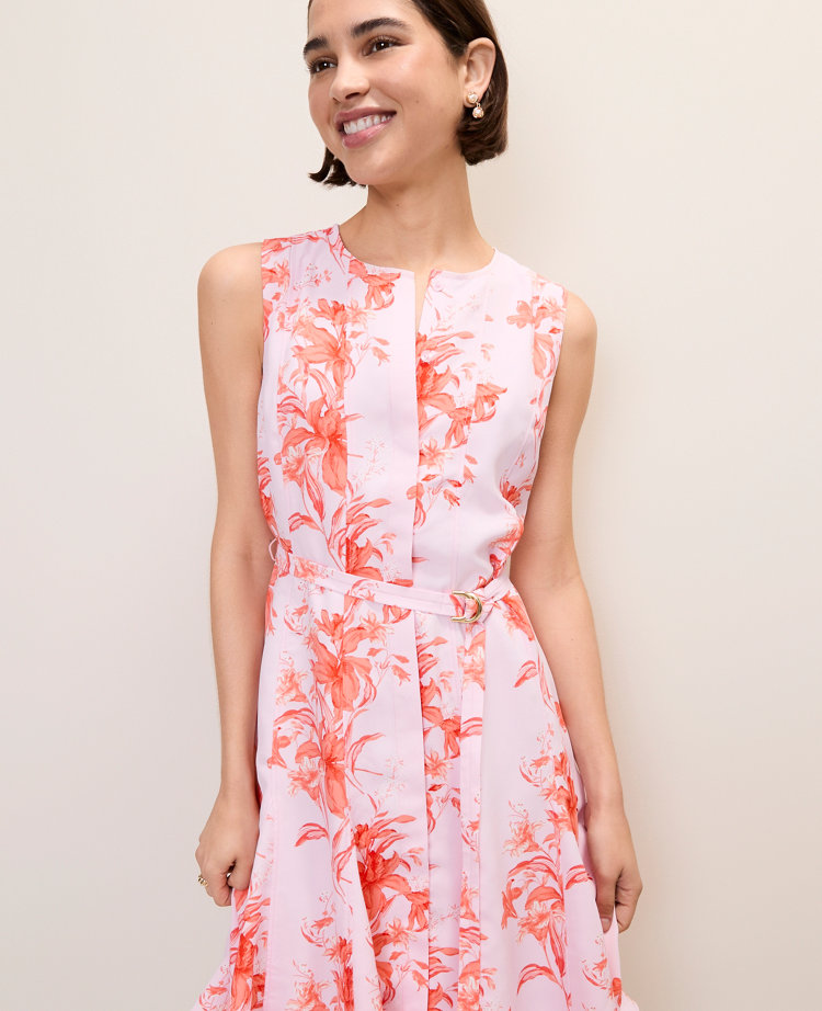 Floral Belted Flare Dress