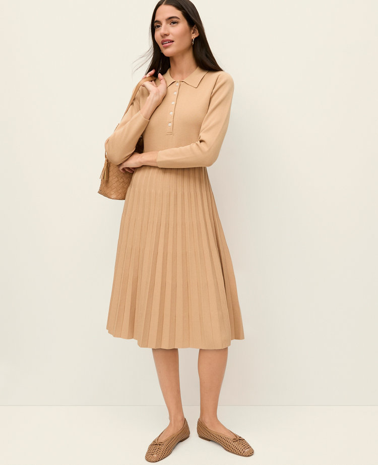 Petite Pleated Polo Sweater Dress