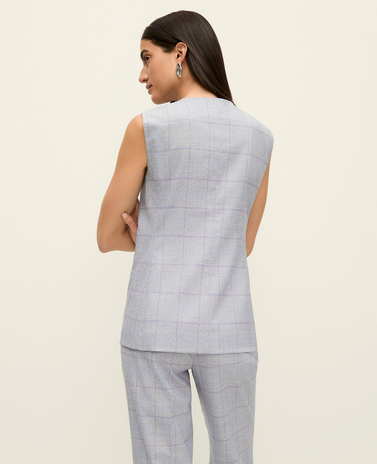 The Long Crew Neck Vest in Plaid