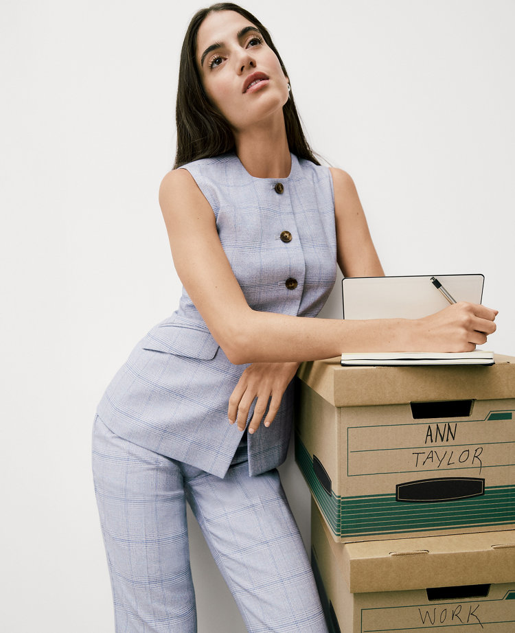 The Long Crew Neck Vest in Plaid