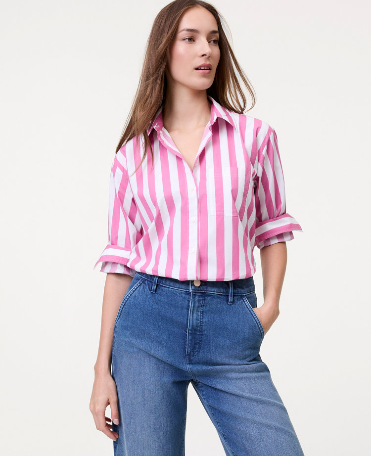 Petite Weekend Collection Striped Oversized Shirt