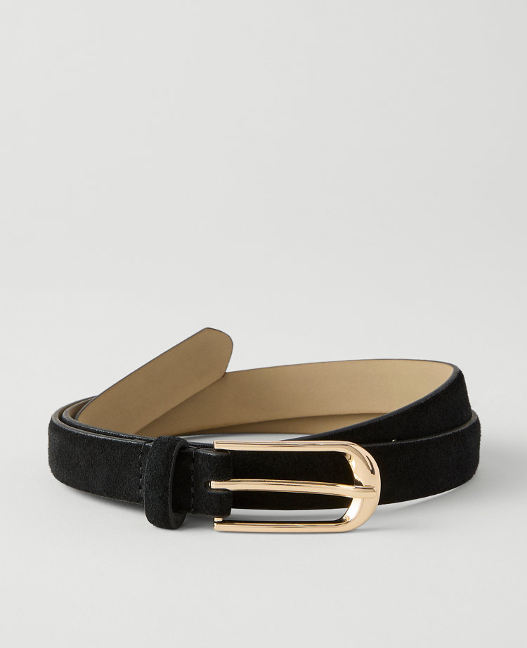 Ann Taylor Suede Oval Buckle Belt Black Women's