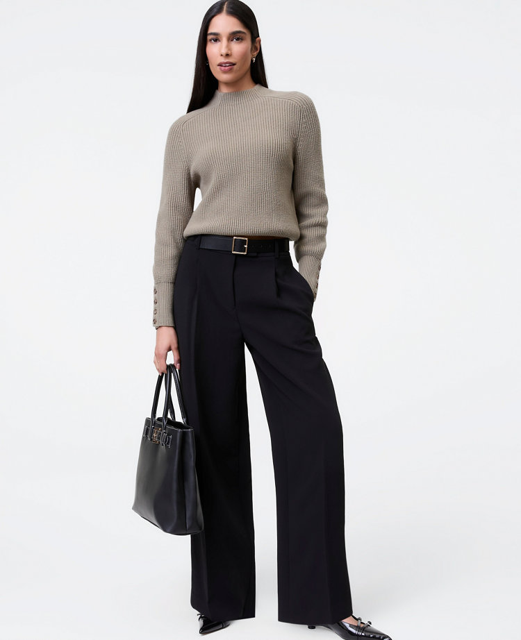 The Petite Pleated Straight Pant in Textured Crepe