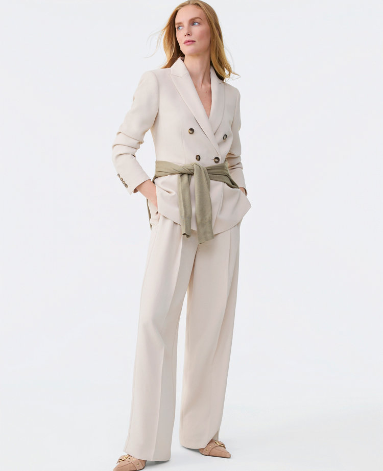 The Petite Pleated Straight Pant in Textured Crepe