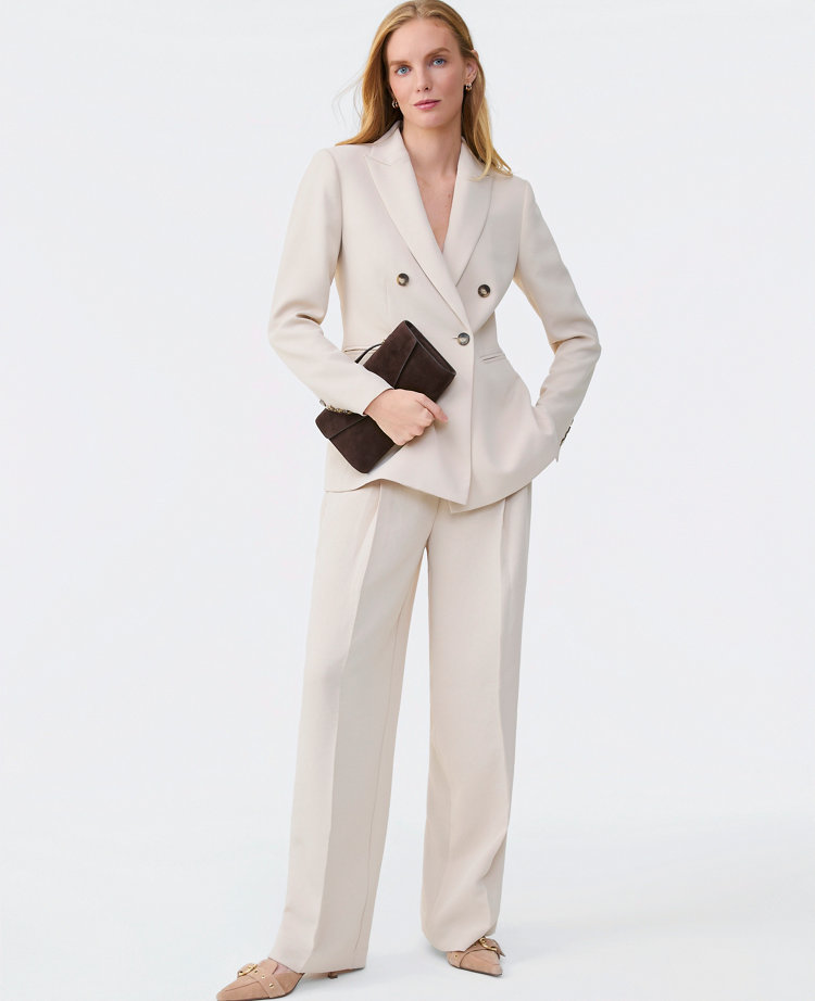 The Petite Pleated Straight Pant in Textured Crepe
