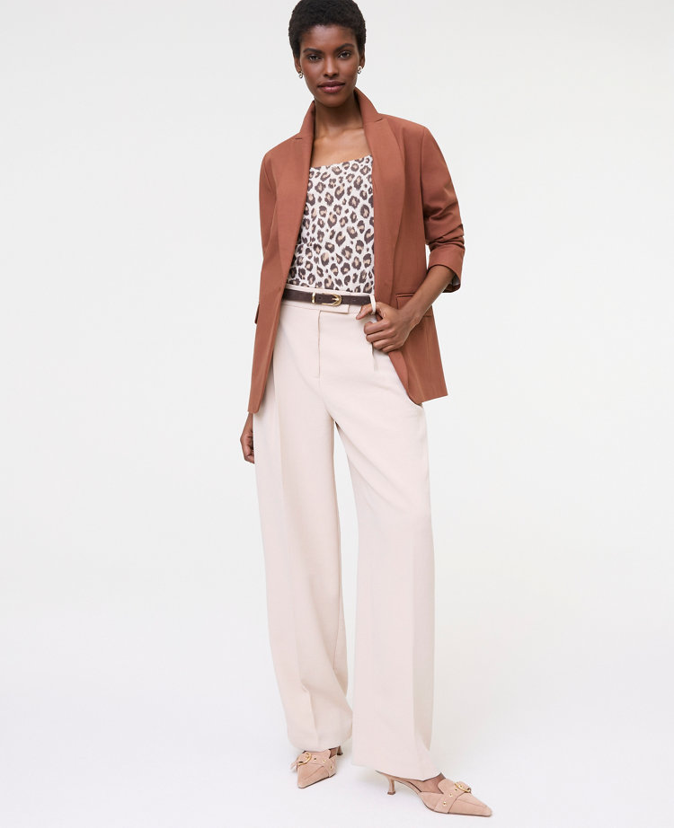 The Petite Pleated Straight Pant in Textured Crepe