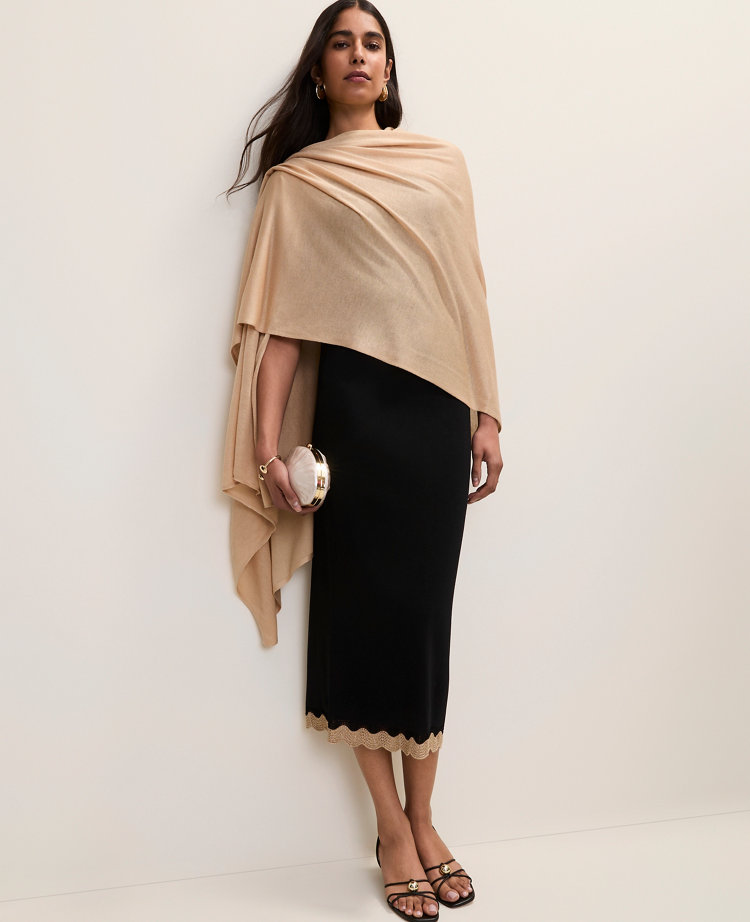 Metallic Trim Sweater Midi Skirt