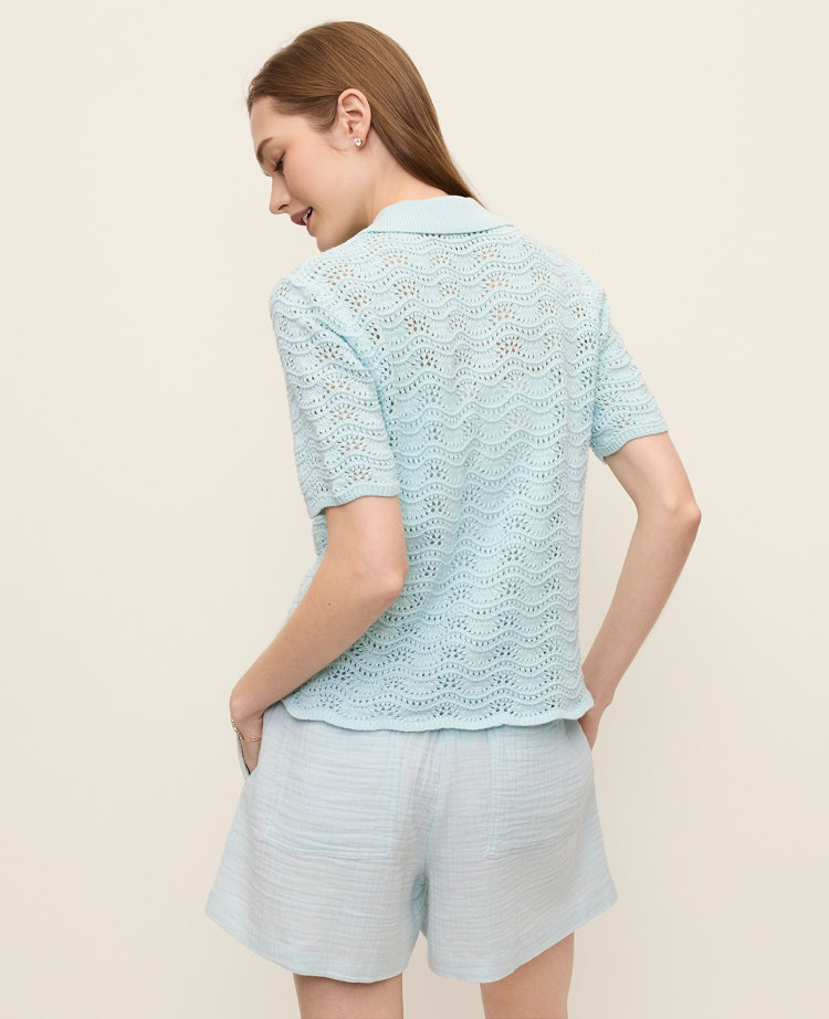Pointelle Short Sleeve Cardigan