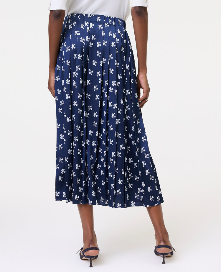 Petite Floral Satin Pleated Midi Skirt