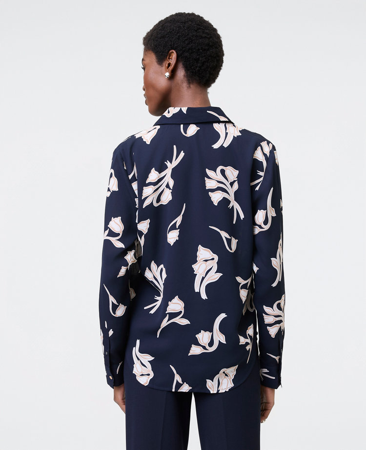 Ann Taylor Petite Floral Button Down Shirt Night Sky Women's