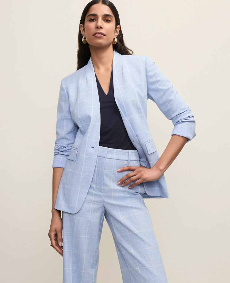 The Collarless Belted Blazer in Windowpane
