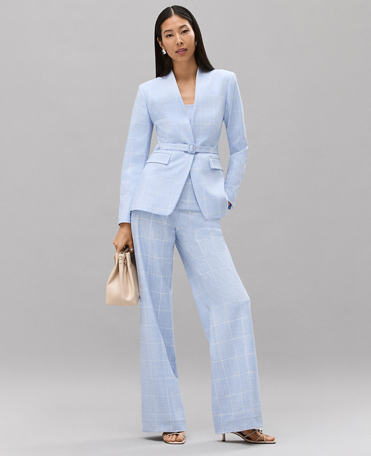 The Collarless Belted Blazer in Windowpane