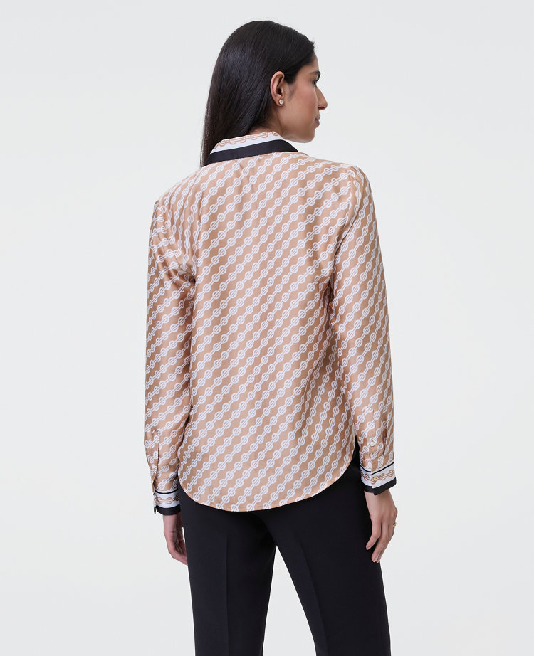Petite Geo Satin Button Down Shirt