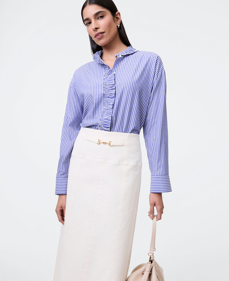 Petite Striped Ruffle Shirt