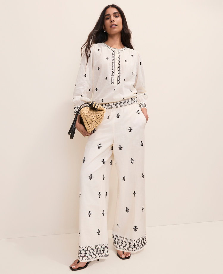 The Embroidered Easy Fit Wide-Leg Pant carousel Product Image 1
