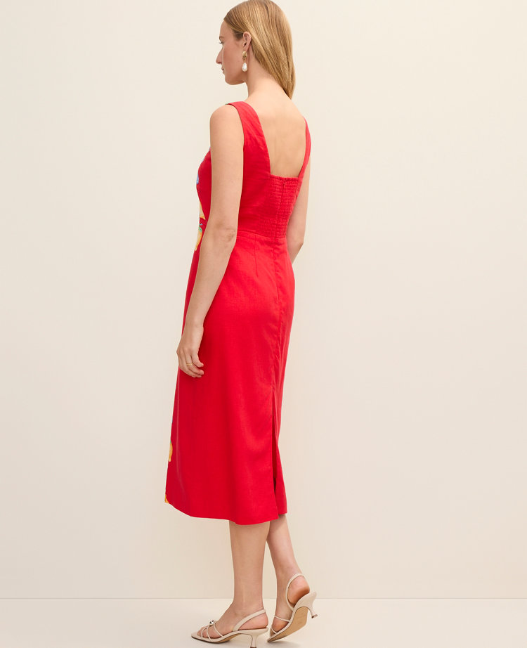 Floral Sheath Dress in Linen Blend