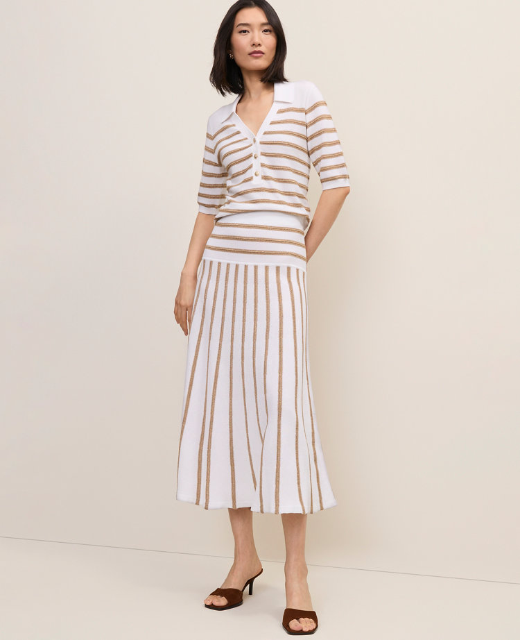 Striped A-Line Sweater Midi Skirt