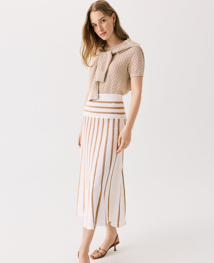 Striped A-Line Sweater Midi Skirt