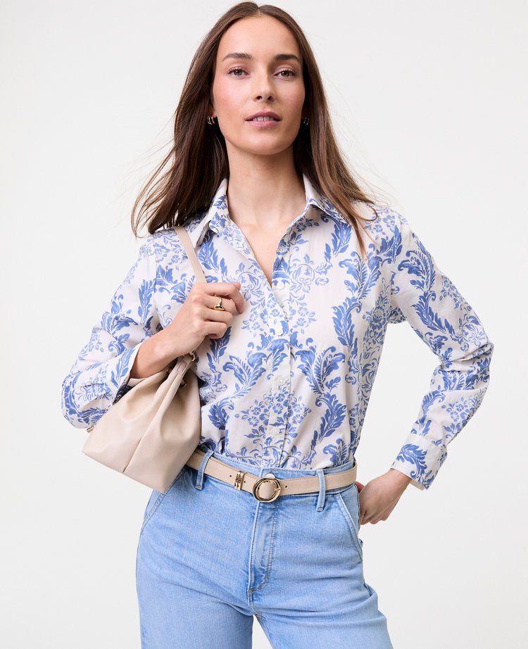 Petite Weekend Collection Toile Relaxed Perfect Shirt