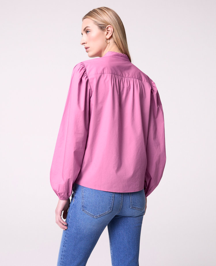 Petite Weekend Collection Embroidered Collar Blouse