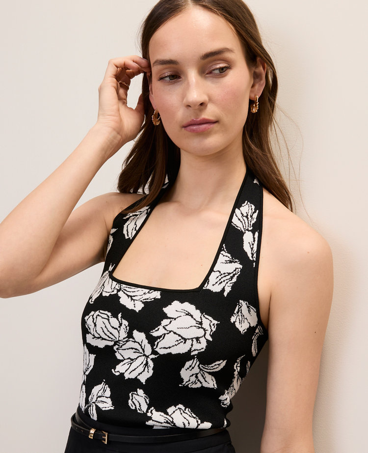 Floral Jacquard Halter Sweater Top