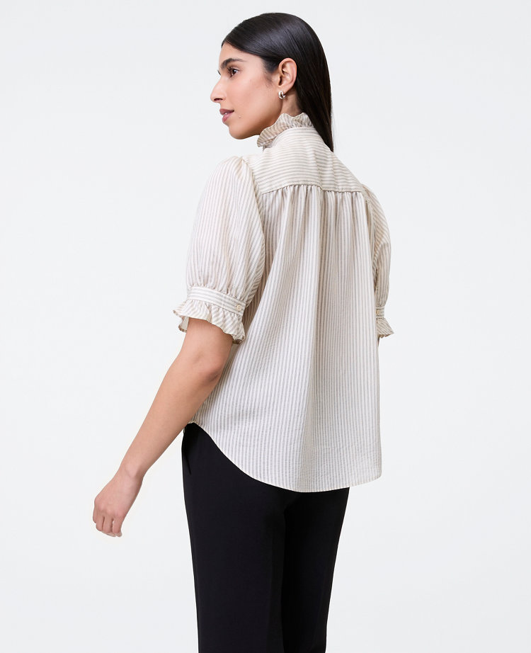 Petite Striped Ruffle Collar Shirt