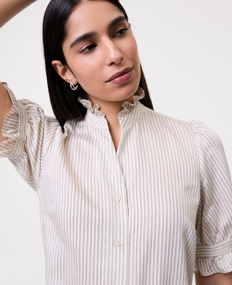 Petite Striped Ruffle Collar Shirt