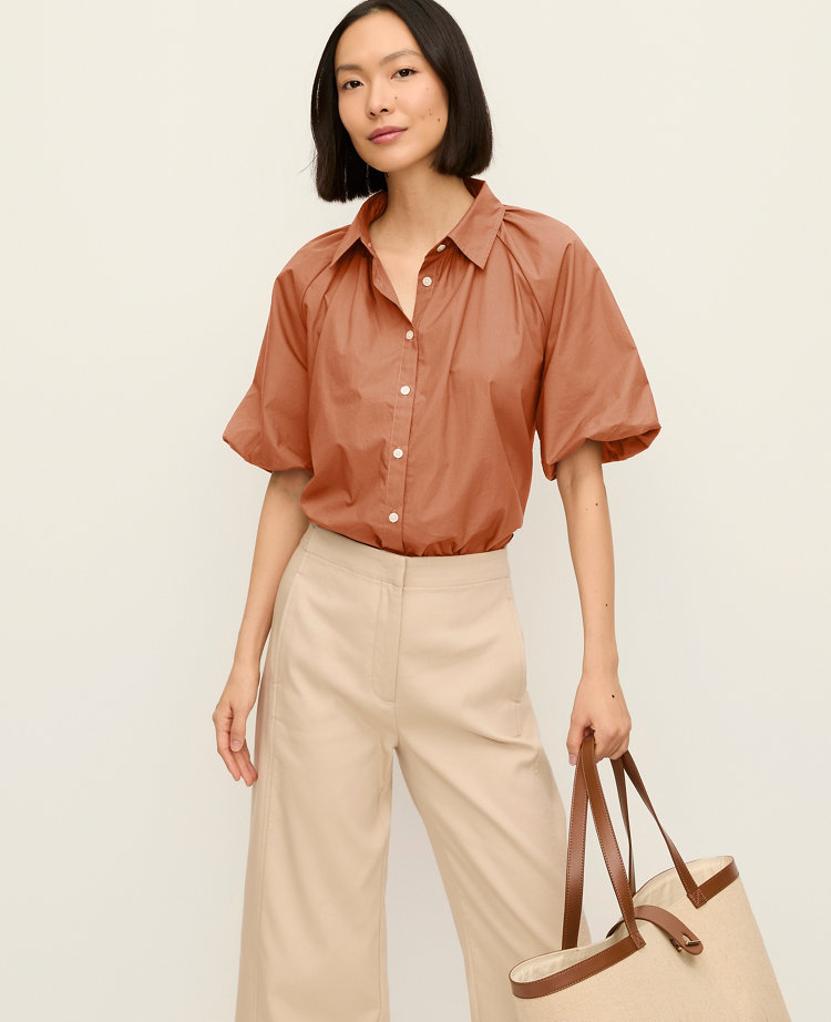 Blouson Sleeve Button Down Shirt