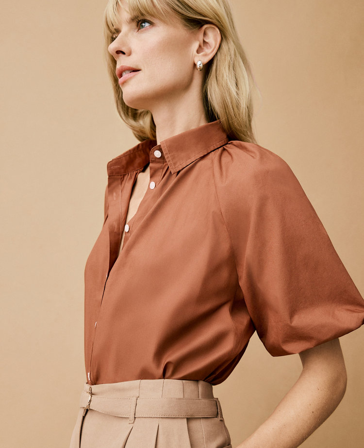 Blouson Sleeve Button Down Shirt