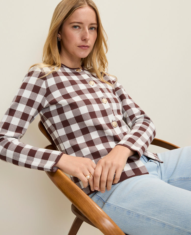 Gingham Jacquard Sweater Jacket
