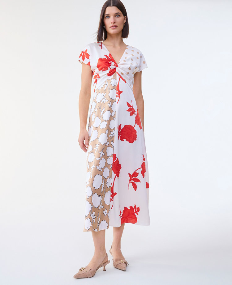Petite Floral Collage Twisted Midi Dress