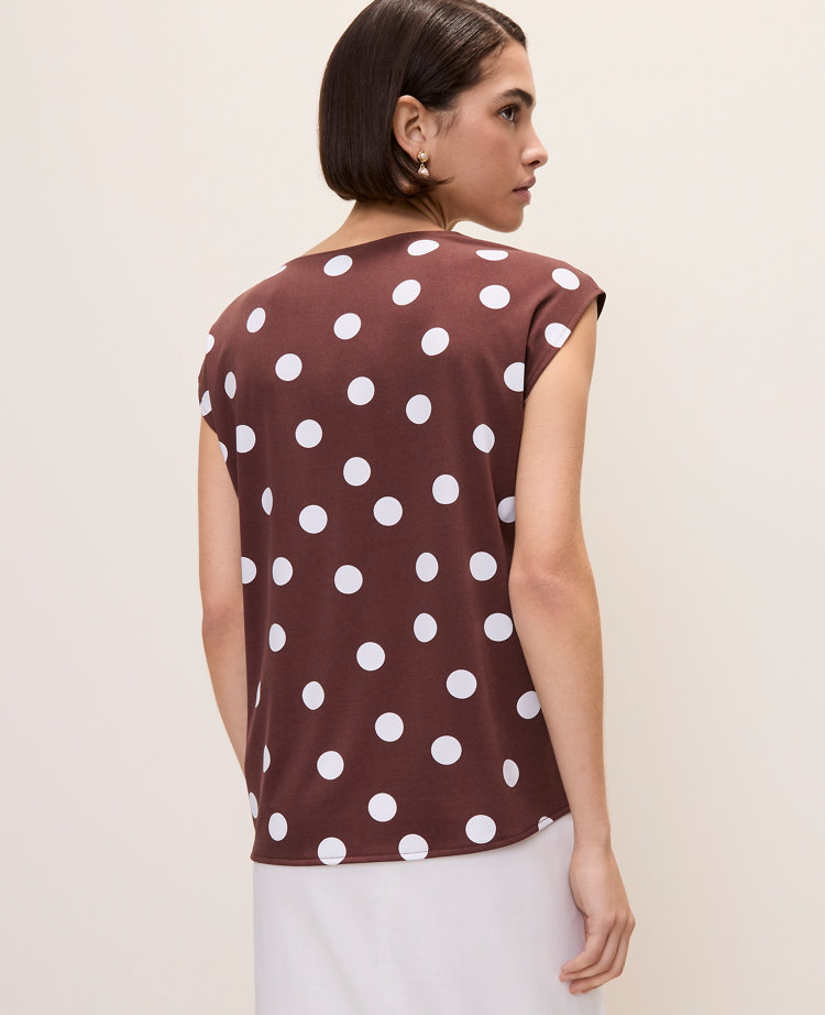 Polka Dot Mixed Media Cowl Neck Top