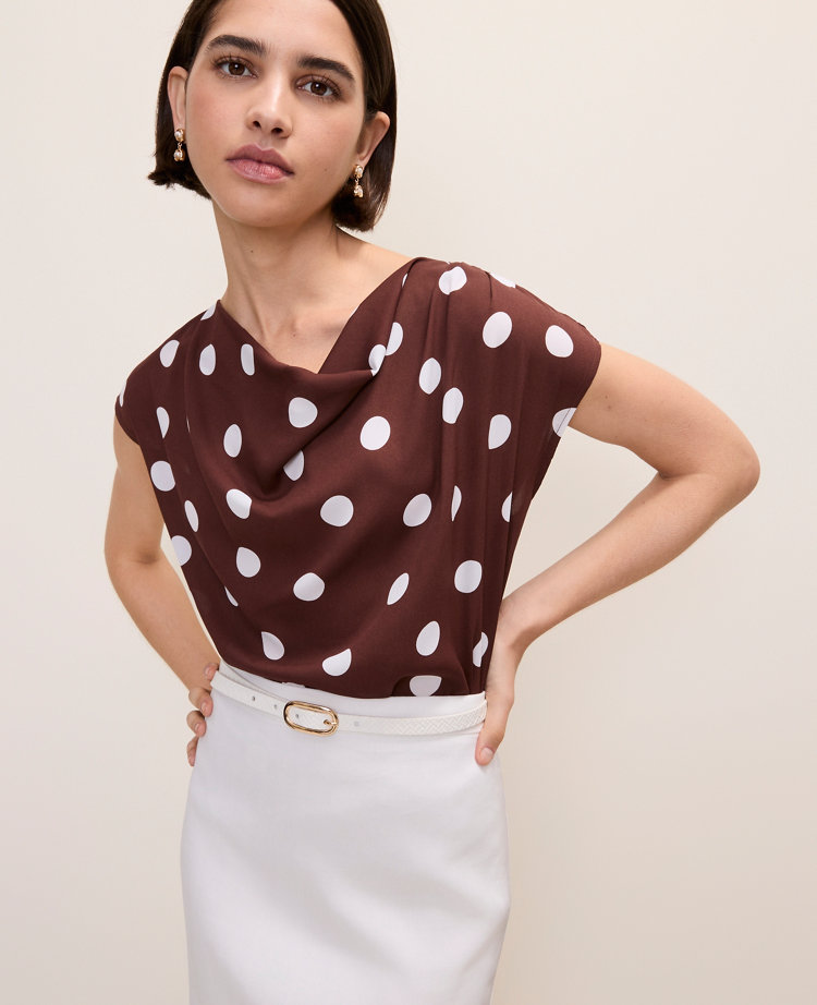 Polka Dot Mixed Media Cowl Neck Top