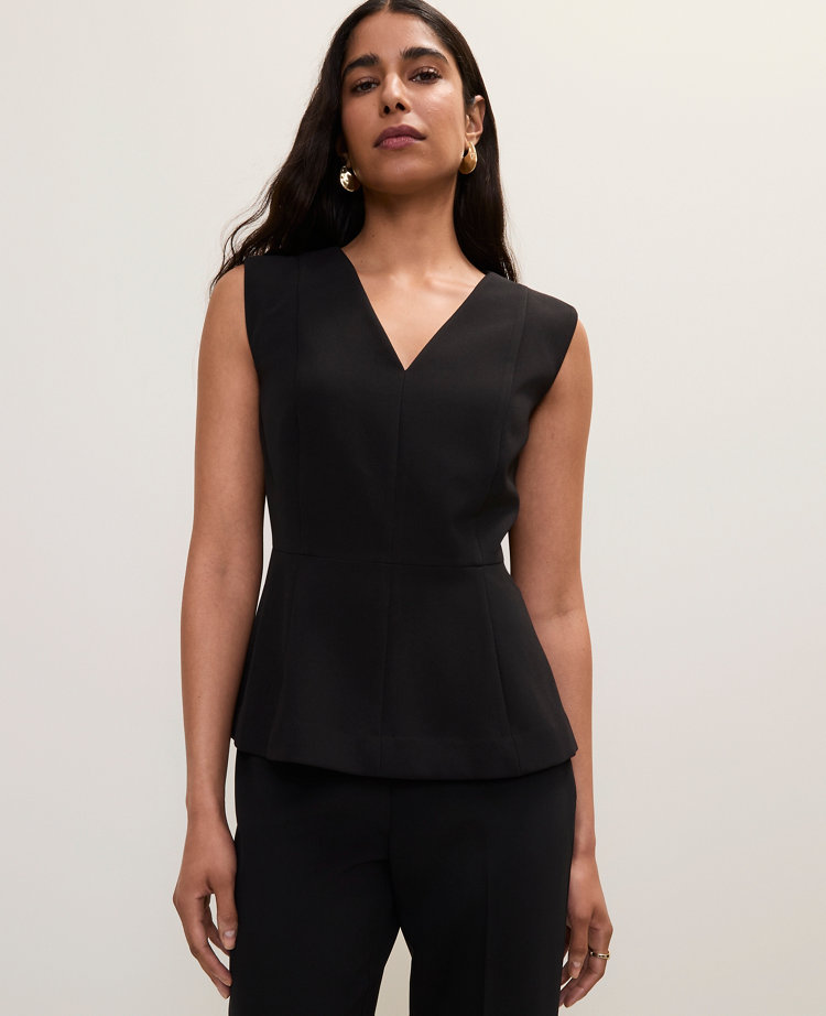 V-Neck Peplum Vest in Fluid Crepe
