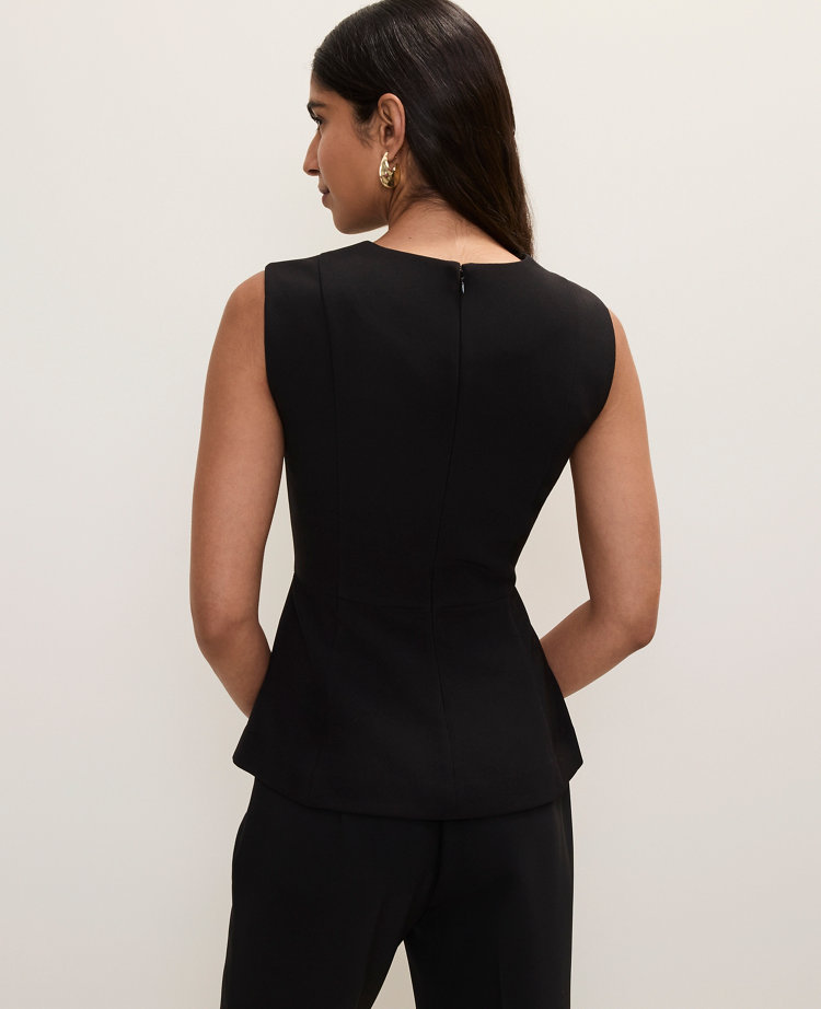 V-Neck Peplum Vest in Fluid Crepe