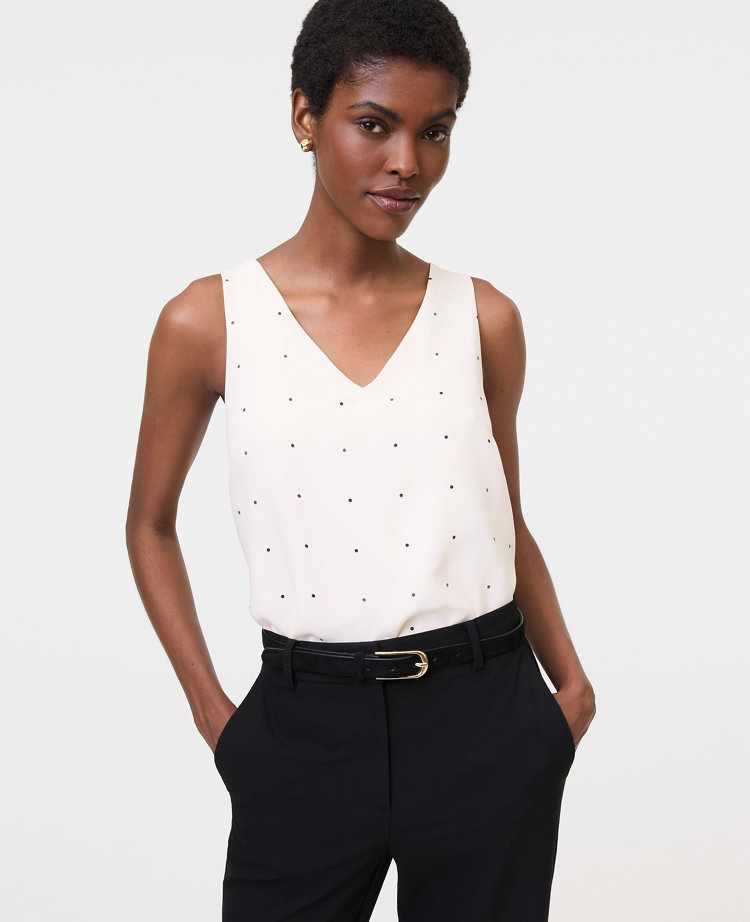Petite Dotted Mixed Media V-Neck Shell